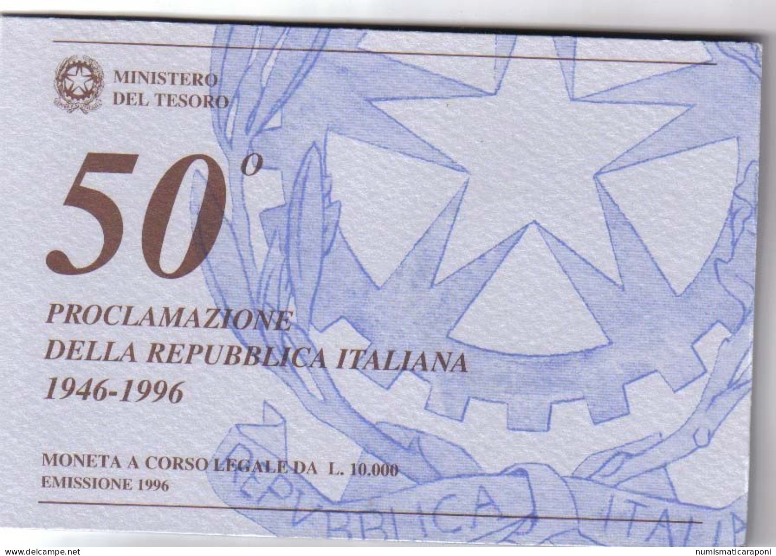 Italy Italia 1996 10000 Lire 50° Della Proclamazione Della Repubblica Italiana  Fdc - Herdenking