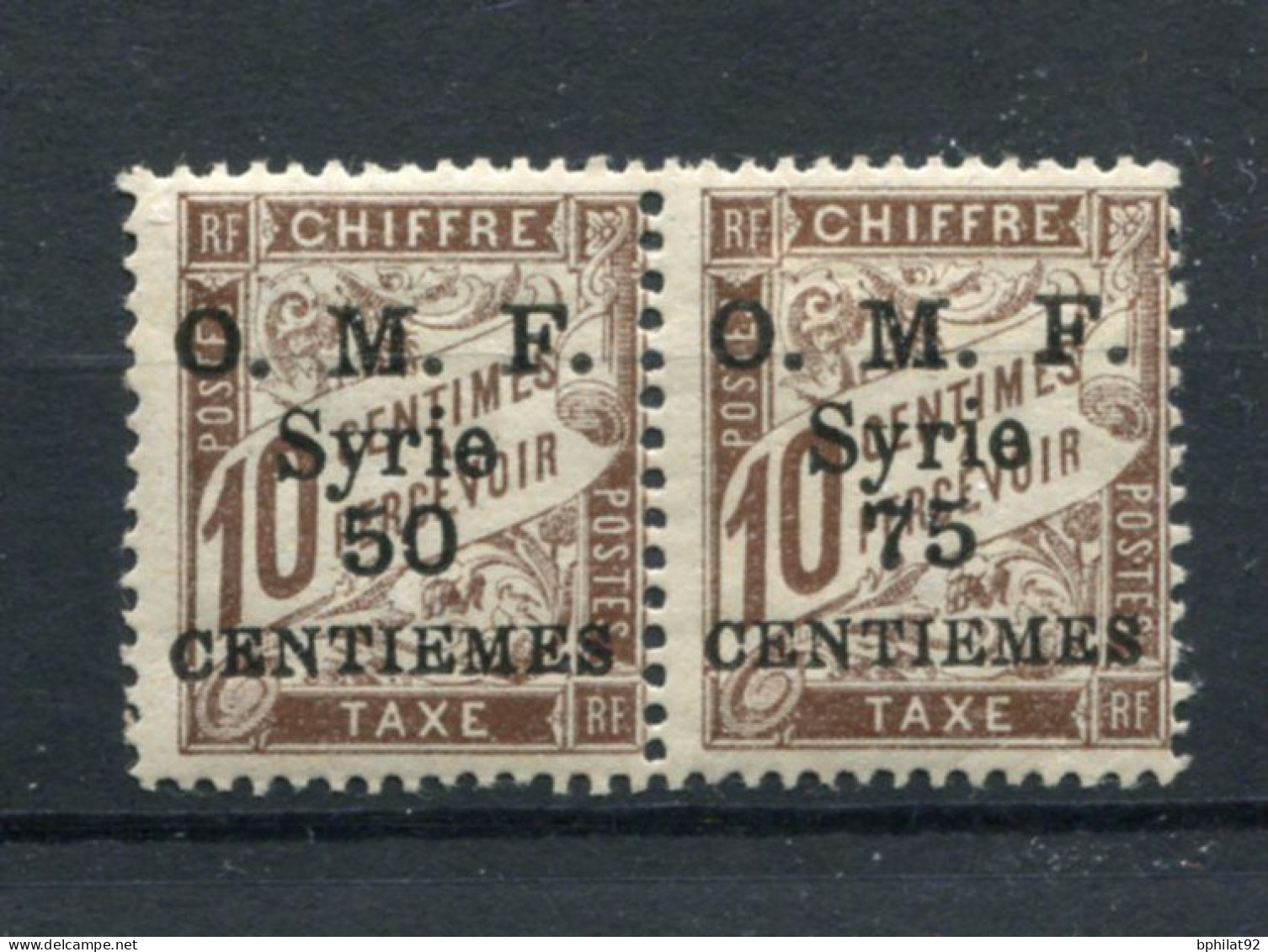 !!! SYRIE, TAXE N°9b PAIRE AVEC SURCH 50 TENANT A 75 NEUVE *. RR - Timbres-taxe