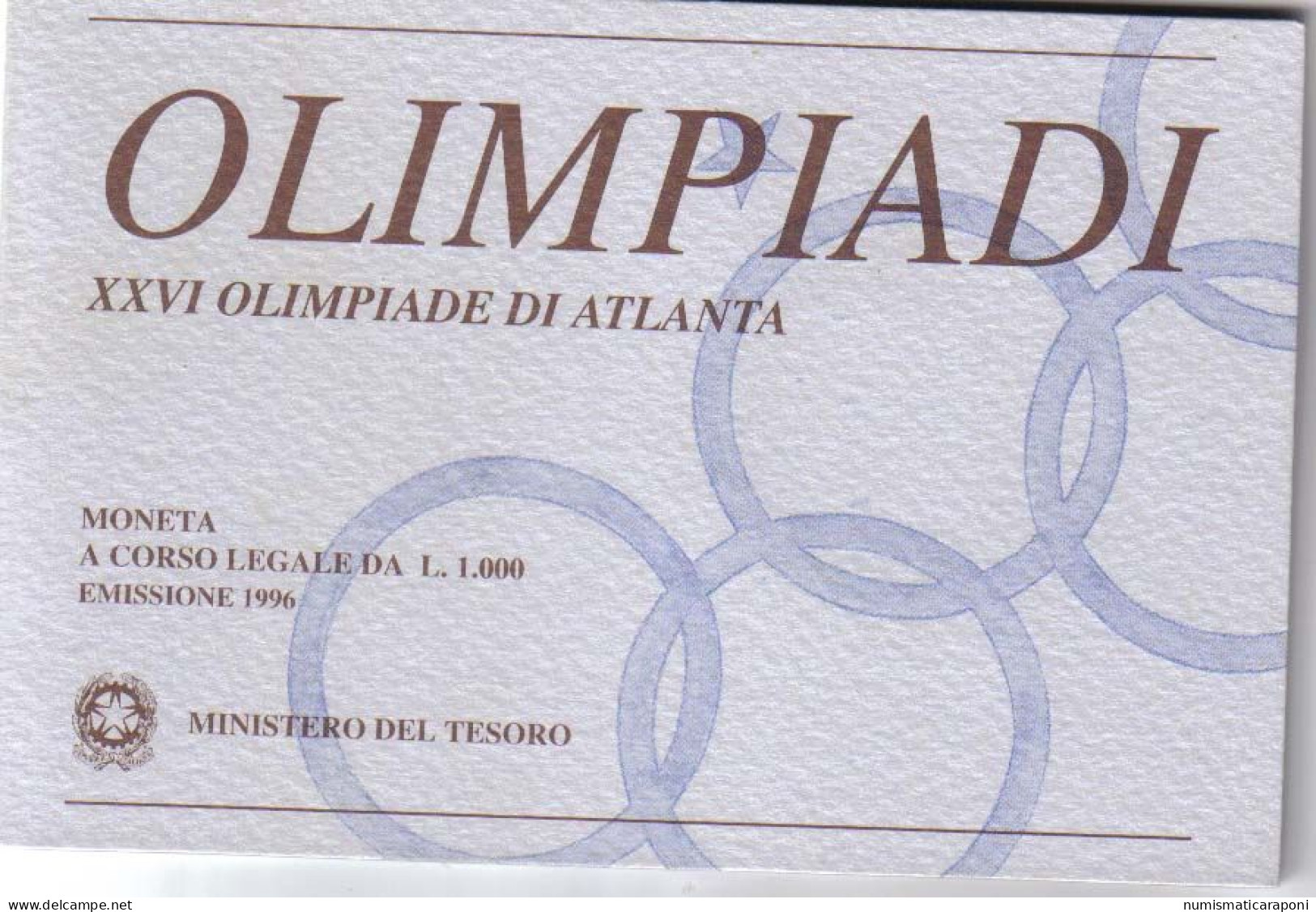 REPUBBLICA ITALIANA  1000 LIRE 1996 OLIMPIADI DI ATLANTA Fdc - 10 000 Lire