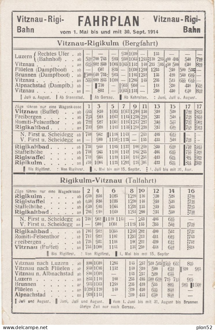 13015-FAHRPLAN - VITZNAU-RIGI-BAHN -1914 - Europe