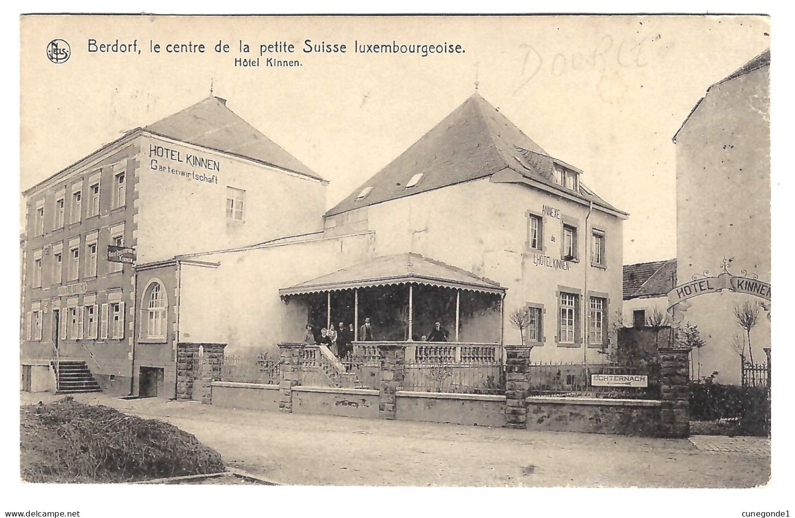 CPA BERDORF Centre Petite Suisse Luxembourgeoise - Hôtel KINNEN - Animée  Circulée 1925 - Nels - 2 Scans - Berdorf