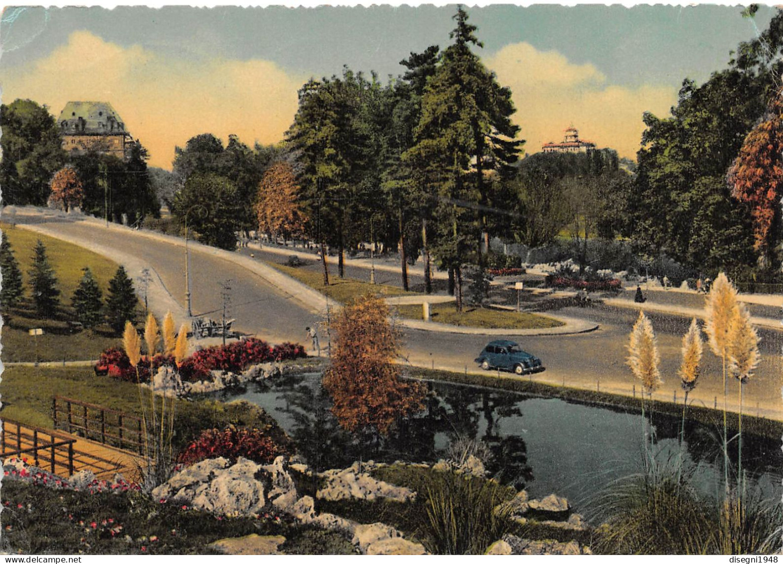 12272 "TORINO - PARCO DEL VALENTINO - IL LAGHETTO" COLORATA  SU NEGATIVO, CART. ORIG. SPED. 1968 - Parcs & Jardins