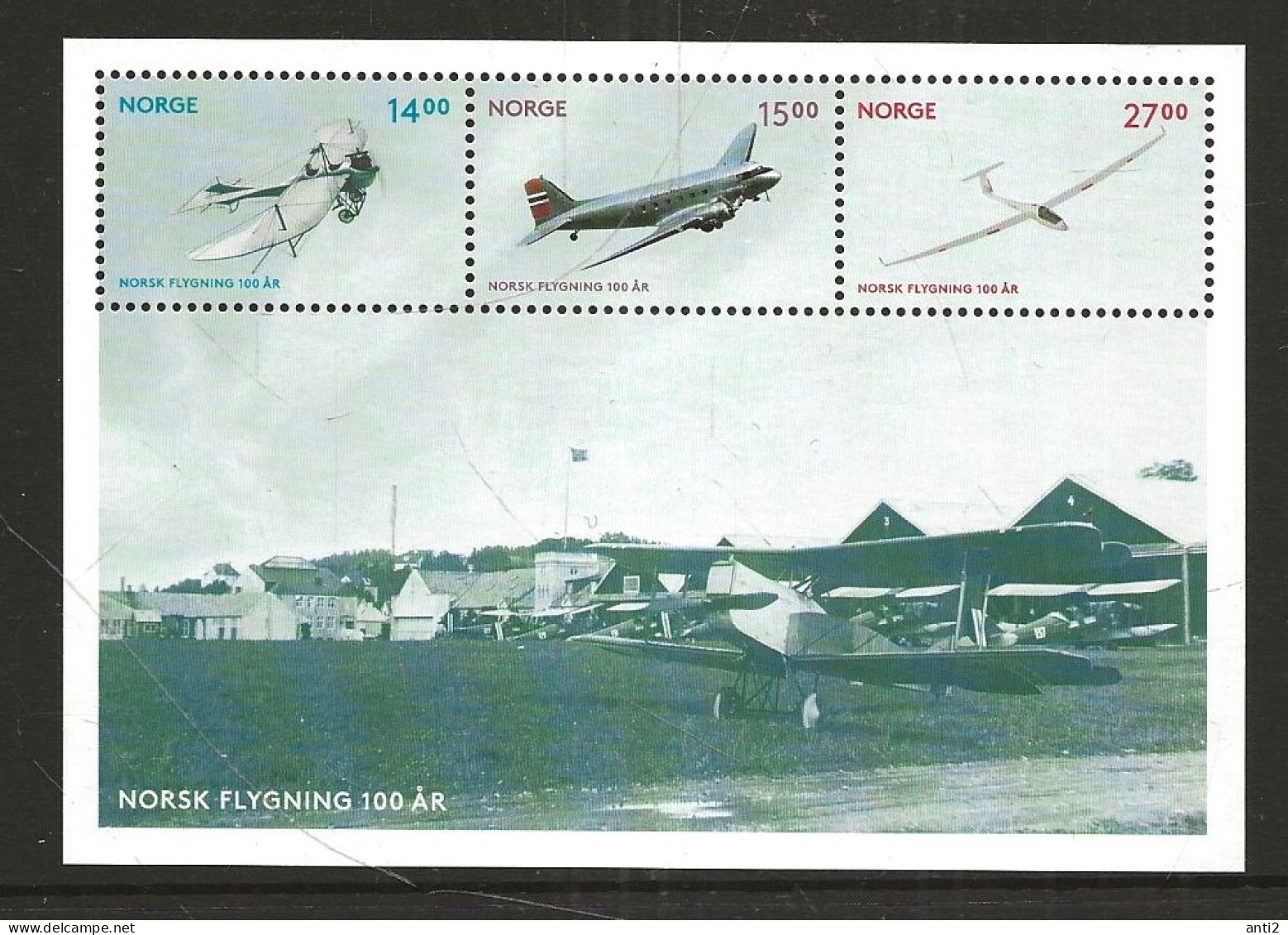 Norway Norge 2012  Centenary Of Norwegian Aviation. Planes Mi 1785-1787 In Bloc 43  MNH(**) - Neufs