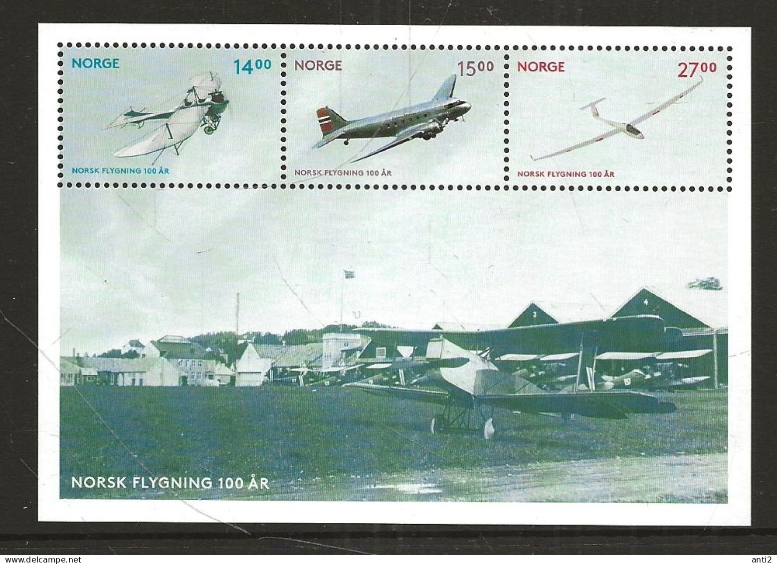 Norway Norge 2012  Centenary Of Norwegian Aviation. Planes Mi 1785-1787 In Bloc 43  MNH(**) - Ongebruikt