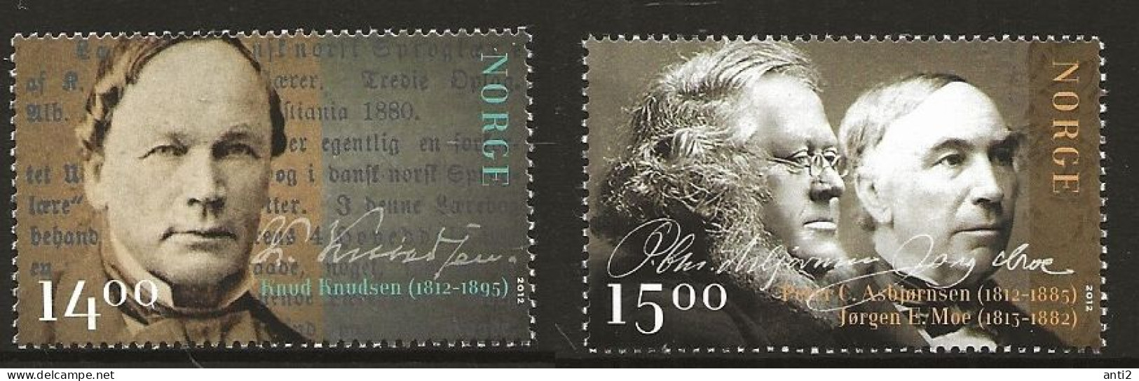 Norway Norge 2012 200th Birthday Of Knud Knudsen And Peter Christen Asbjørnsen; Jørgen Moes Death Mi 1796.1797  MNH(**) - Unused Stamps