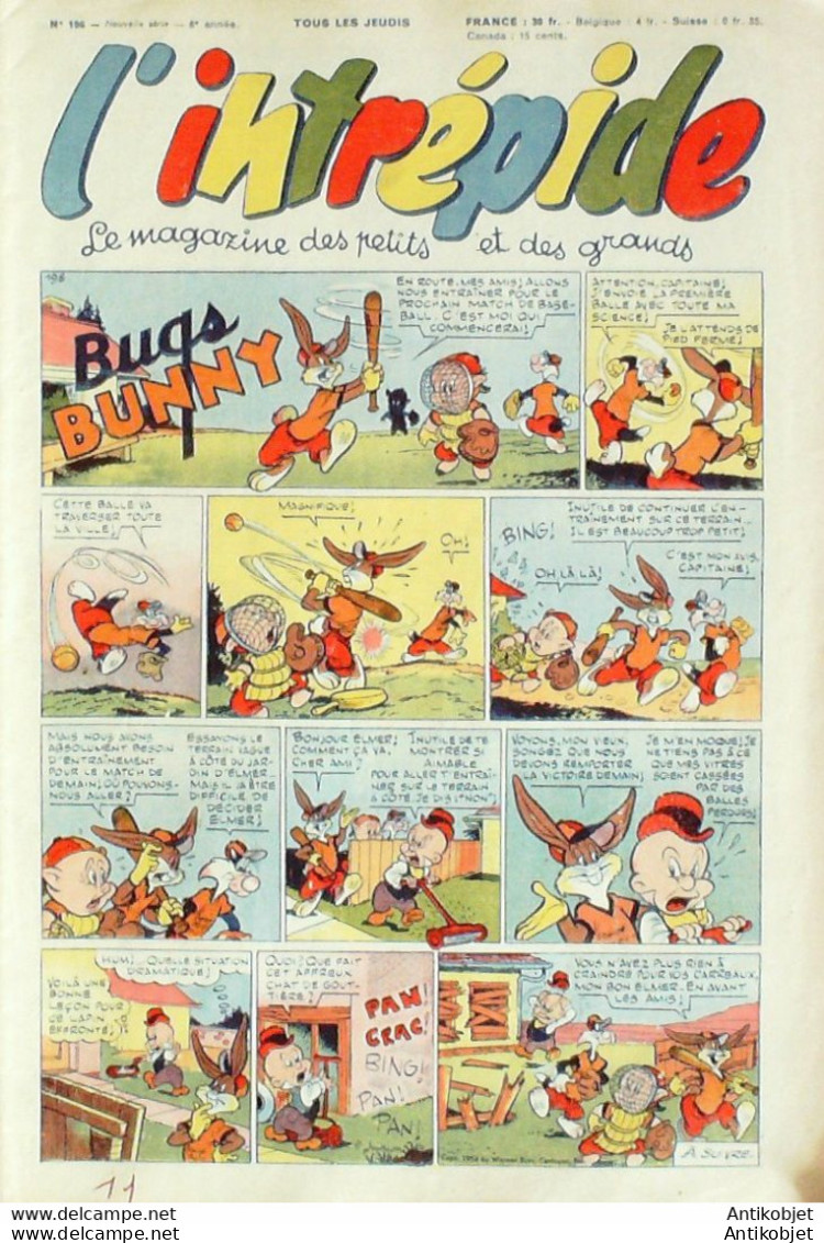 L'Intrépide 1952 N°196 BUFFALO BILL BUGS BUNNY ROLAND ARTHUR ZOE FANAN LA TULIPE - L'Intrépide