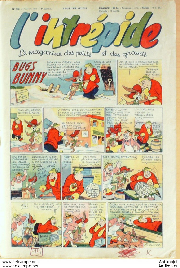 L'Intrépide 1953 N°188 BUFFALO BILL BUGS BUNNY ZOE FANFAN La TULIPE - L'Intrépide