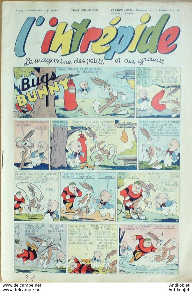 L'Intrépide 1953 N°212 BUFFALO BILL BUGS BUNNY ZOE FANFAN La TULIPE - L'Intrépide