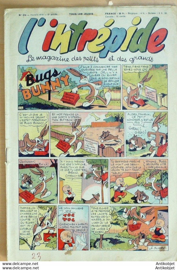 L'Intrépide 1953 N°214 BUFFALO BILL BUGS BUNNY ZOE FANFAN La TULIPE - L'Intrépide