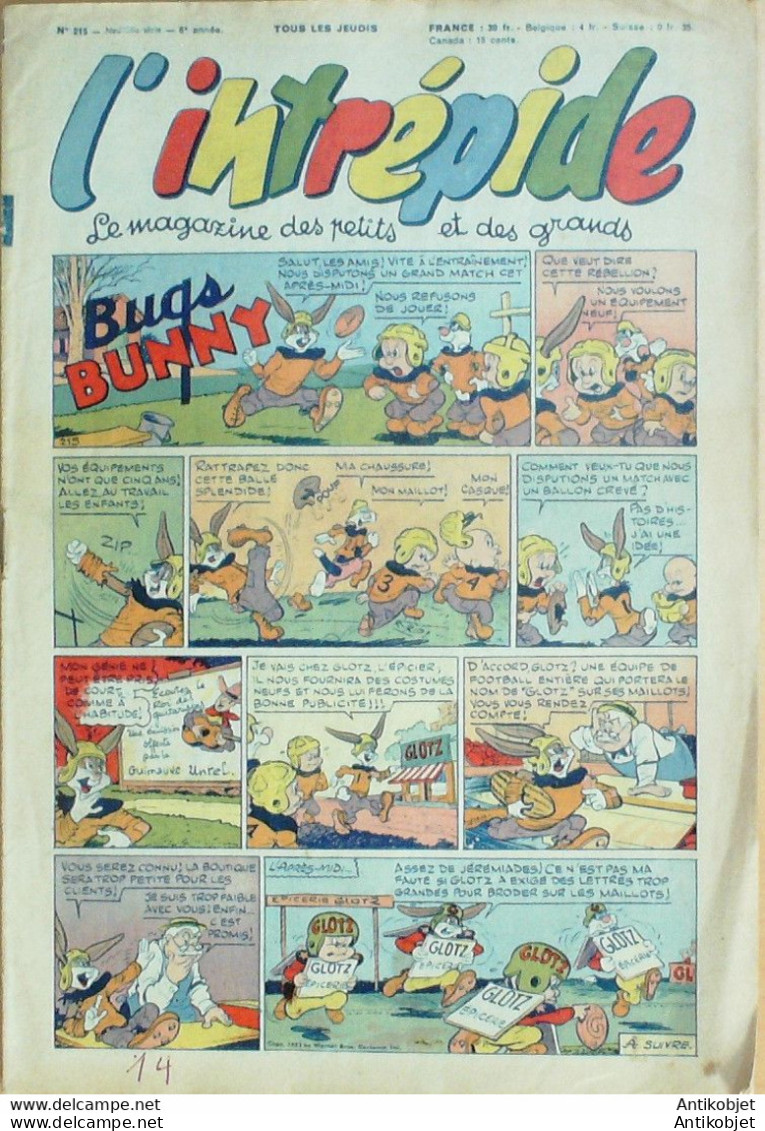 L'Intrépide 1953 N°215 BUFFALO BILL BUGS BUNNY ZOE FANFAN La TULIPE - L'Intrépide