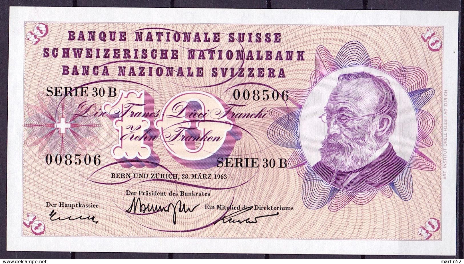 Schweiz Suisse 1963: 10 Franken 10 Francs Gottfried Keller (1819-90) ZUM NENNWERT / À LA FACIALE (ungefaltet-bankfrisch) - Suiza