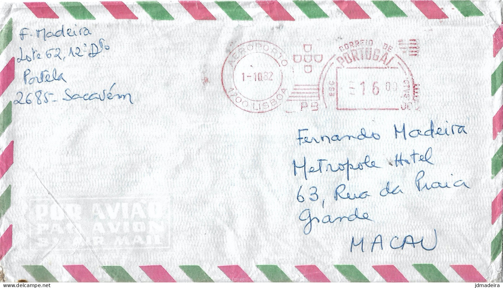 MACAU MACAO Incoming Mail With Portugal Meter Stamp - Lettres & Documents