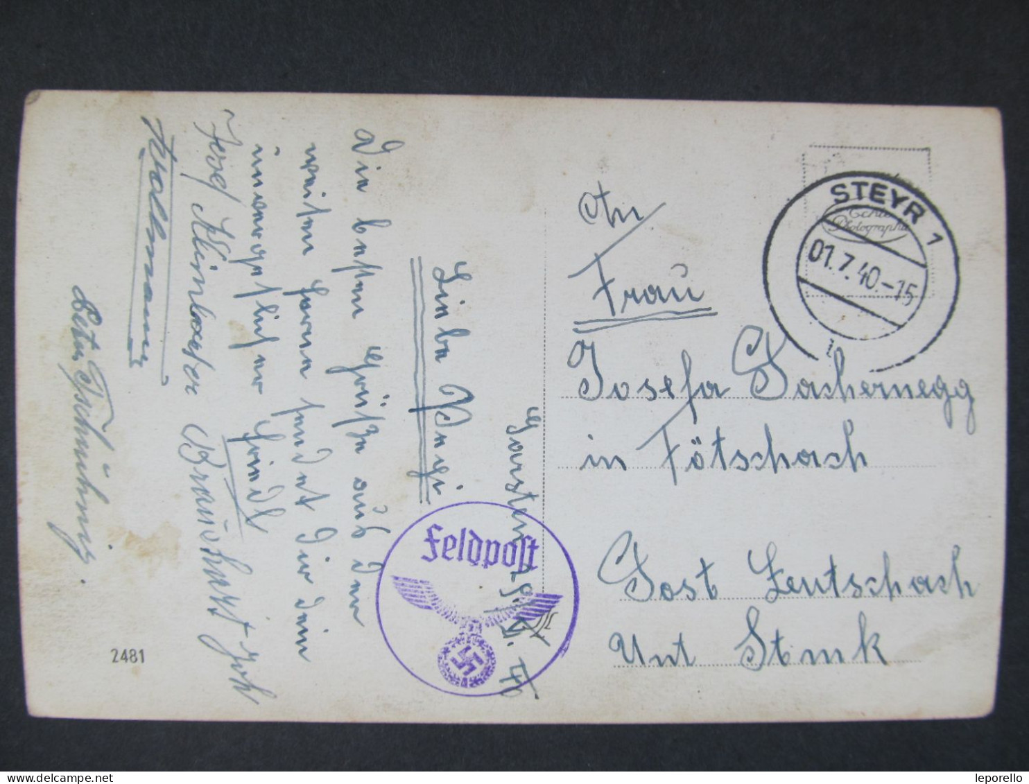 AK Garsten B. Steyr Feldpost Nach Fötschach Leutschach 1940  //// D*56557 - Steyr