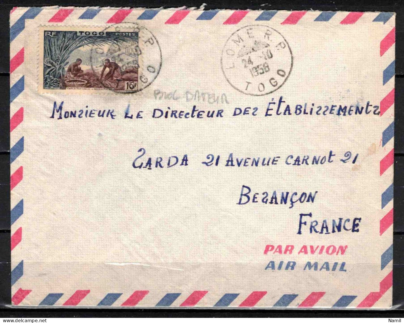 Togo, Lettre Pour Besancon, Cachet LOME R.P. - Lettres & Documents