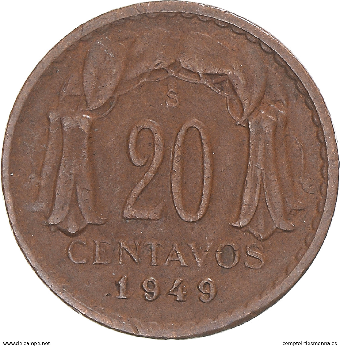 Monnaie, Chili, 20 Centavos, 1949 - Chili