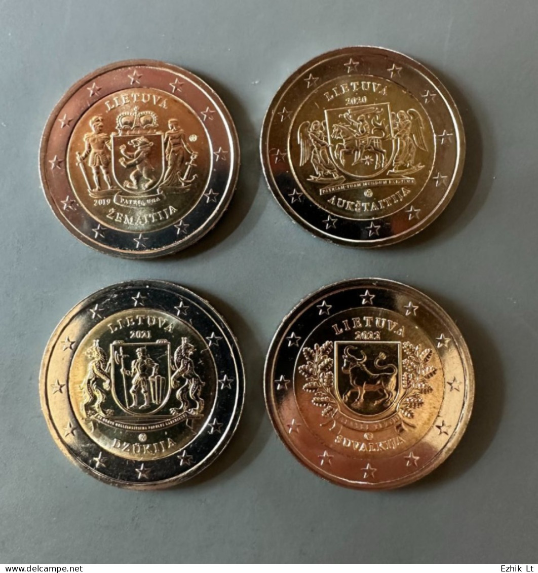 LITHUANIA UNC SET Of 4 X 2 EUR Coins "Historical Regions" Coat Of Arms. New From Mint Rolls! - Lituania