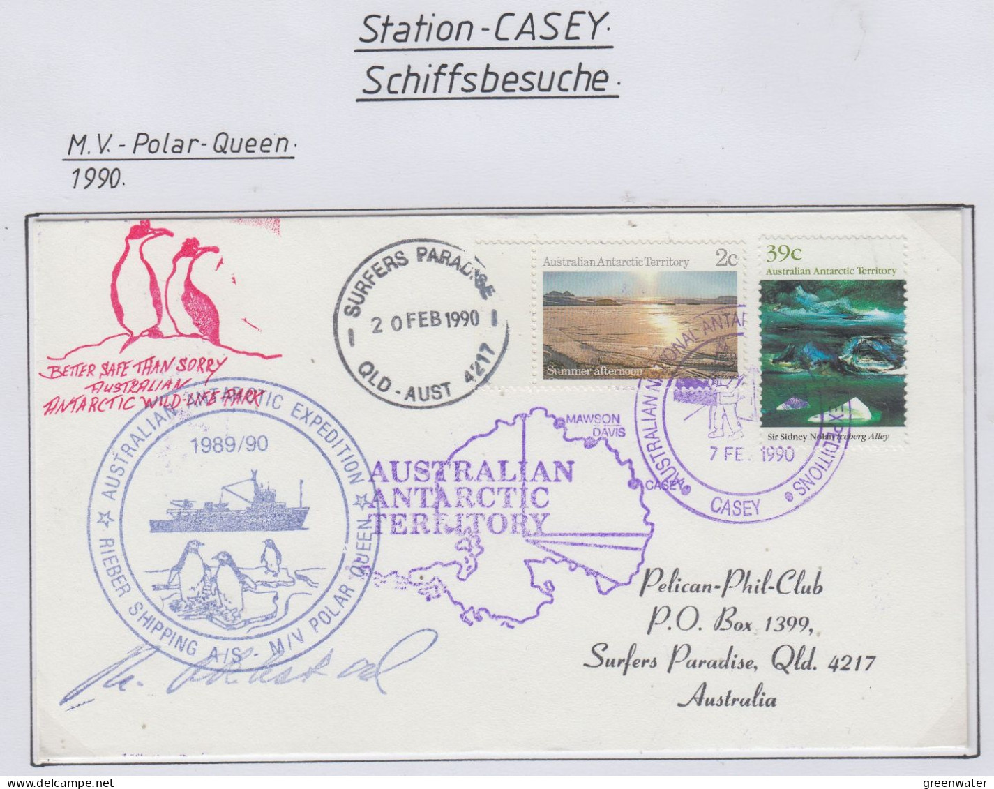 AAT  Ship Visit MV Polar Queen Ca Surfers Paradise  Ca Casey  7 FE 1990 (CS155) - Covers & Documents