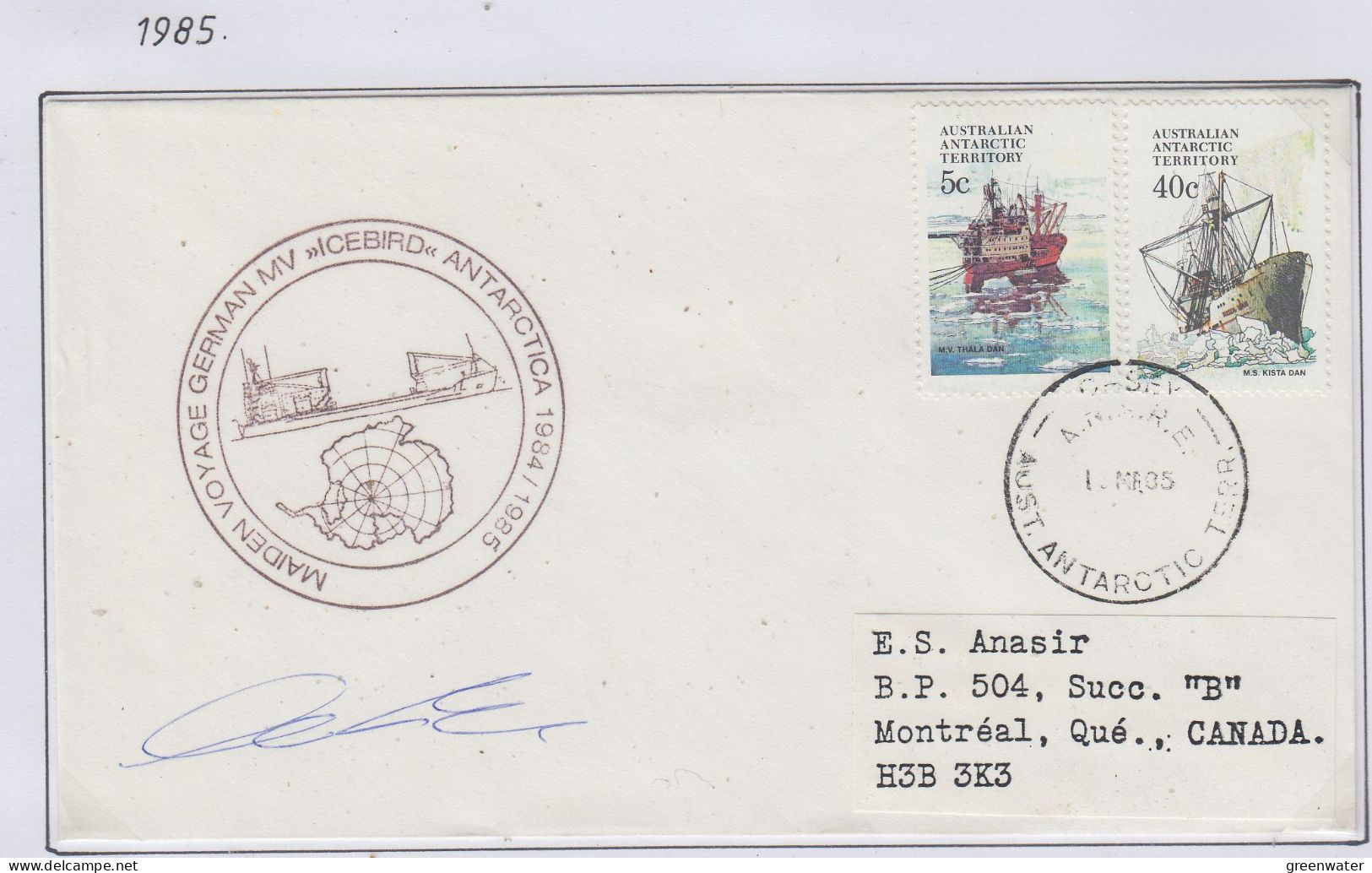 AAT  MV Icebird Maiden Voyage Signature Ca Casey MA 1985 (CS156A) - Covers & Documents