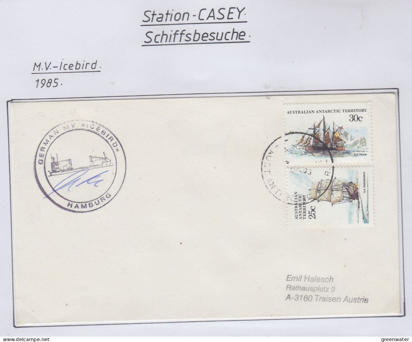 AAT  MV Icebird  Signzture Ca Casey 1985 (CS156B) - Lettres & Documents