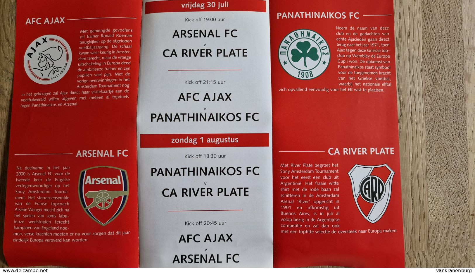 Programme Amsterdam Tournament - 2004 - Jupiler League - Programm - Football - Ajax Arsenal River Plate Panathinaikos - Libros