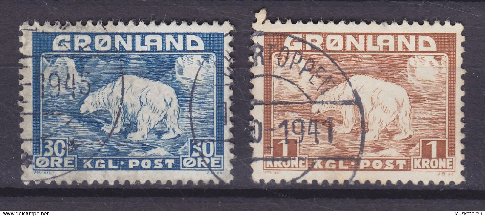 Greenland 1938 Mi. 6-7, Eisbär Polar Bear (2 Scans) - Usados