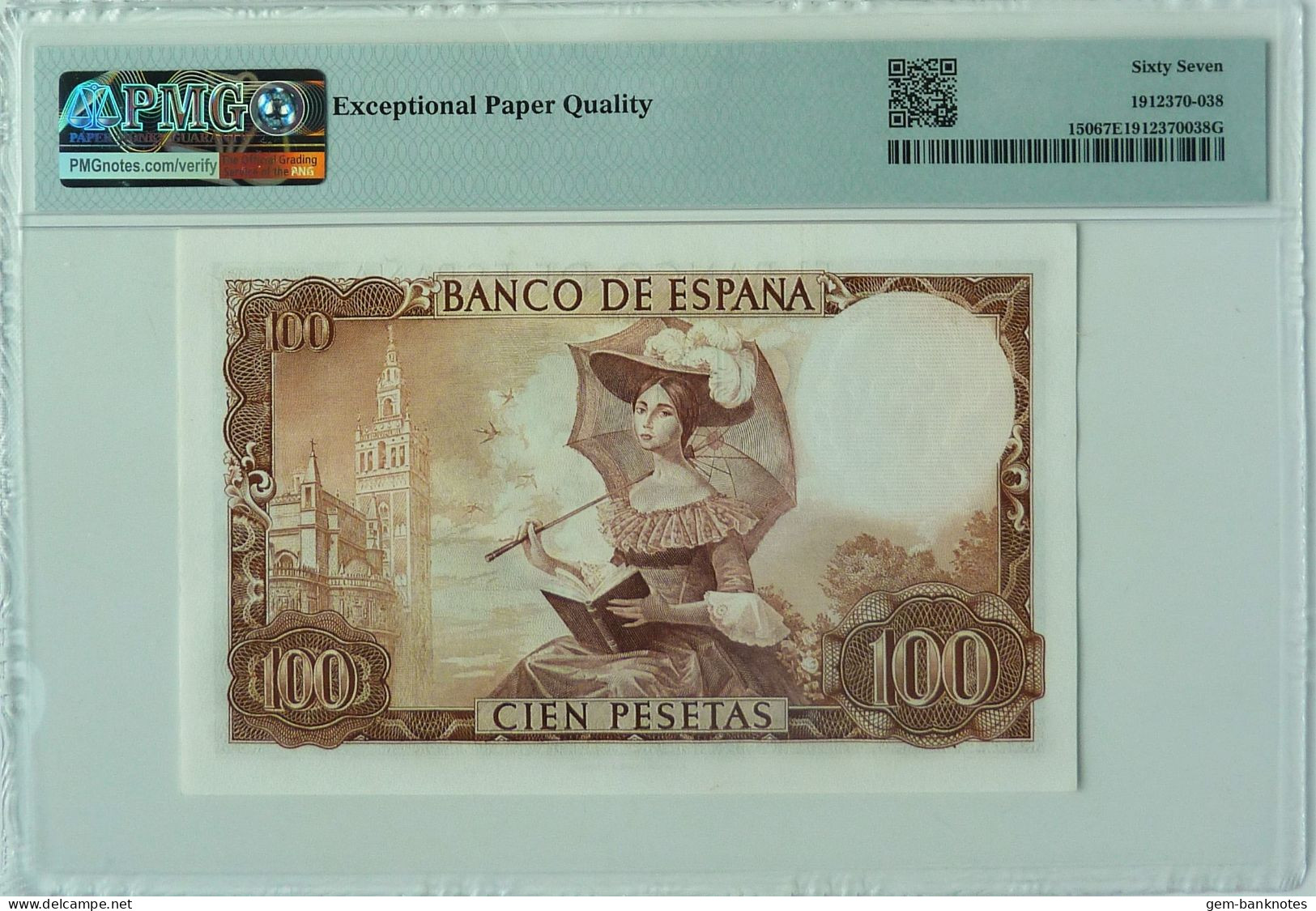 Spain 100 Pesetas 1965 (70) P150 Graded 67 EPQ SuperGem Uncirculated By PMG - 100 Pesetas