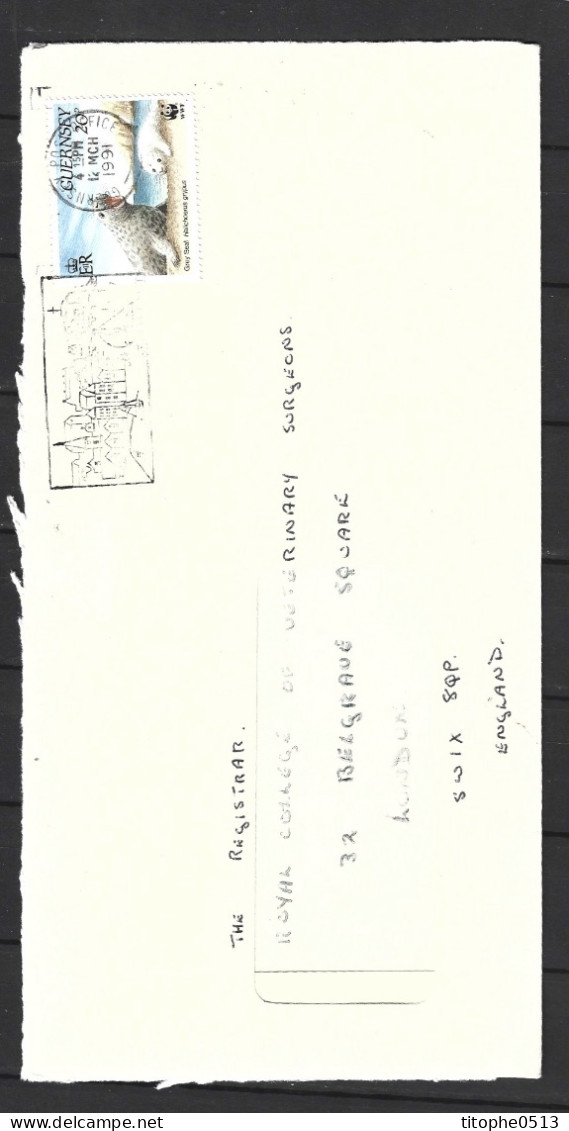 GUERNESEY. N°499 De 1990 Sur Enveloppe Ayant Circulé. WWF Phoque Gris. - Lettres & Documents