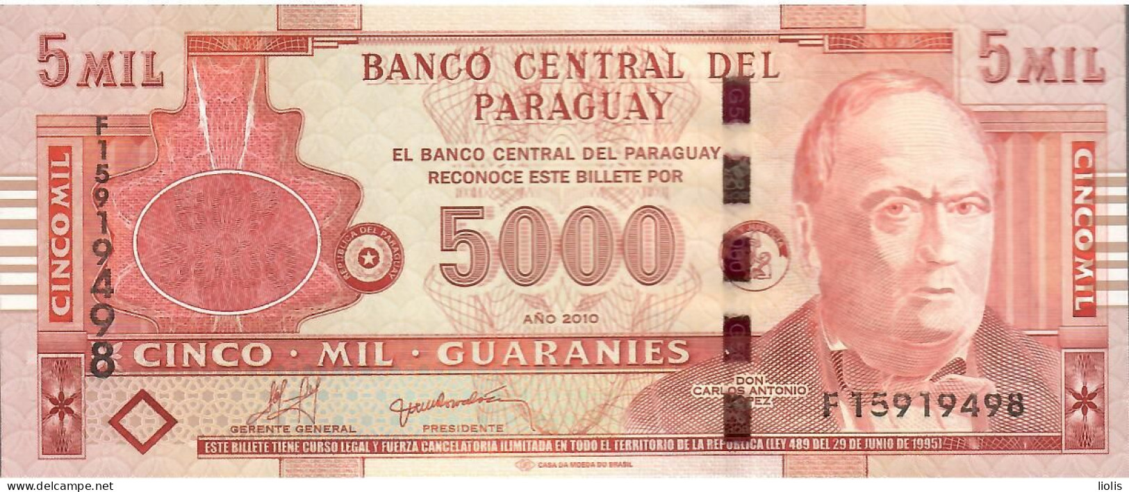 Paraguay  P-223c  5000  Guaranies  2010  UNC - Paraguay