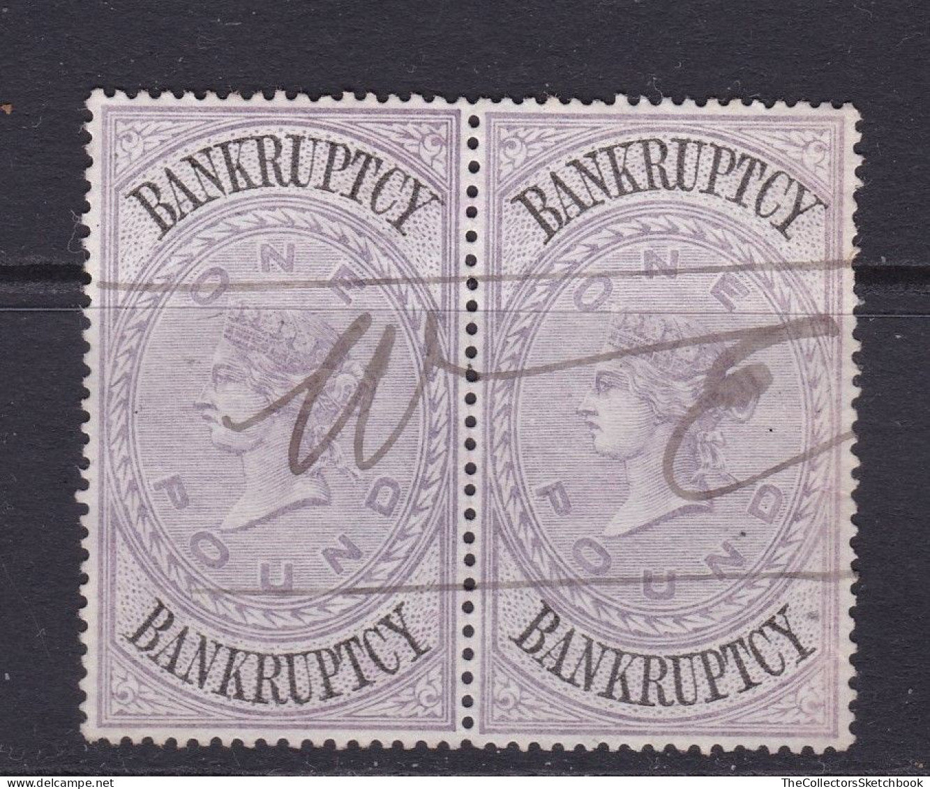 GB Fiscal/ Revenue Stamp.  Bankruptcy £1 Lilac And Black  Pair Watermark Orbs - Fiscale Zegels