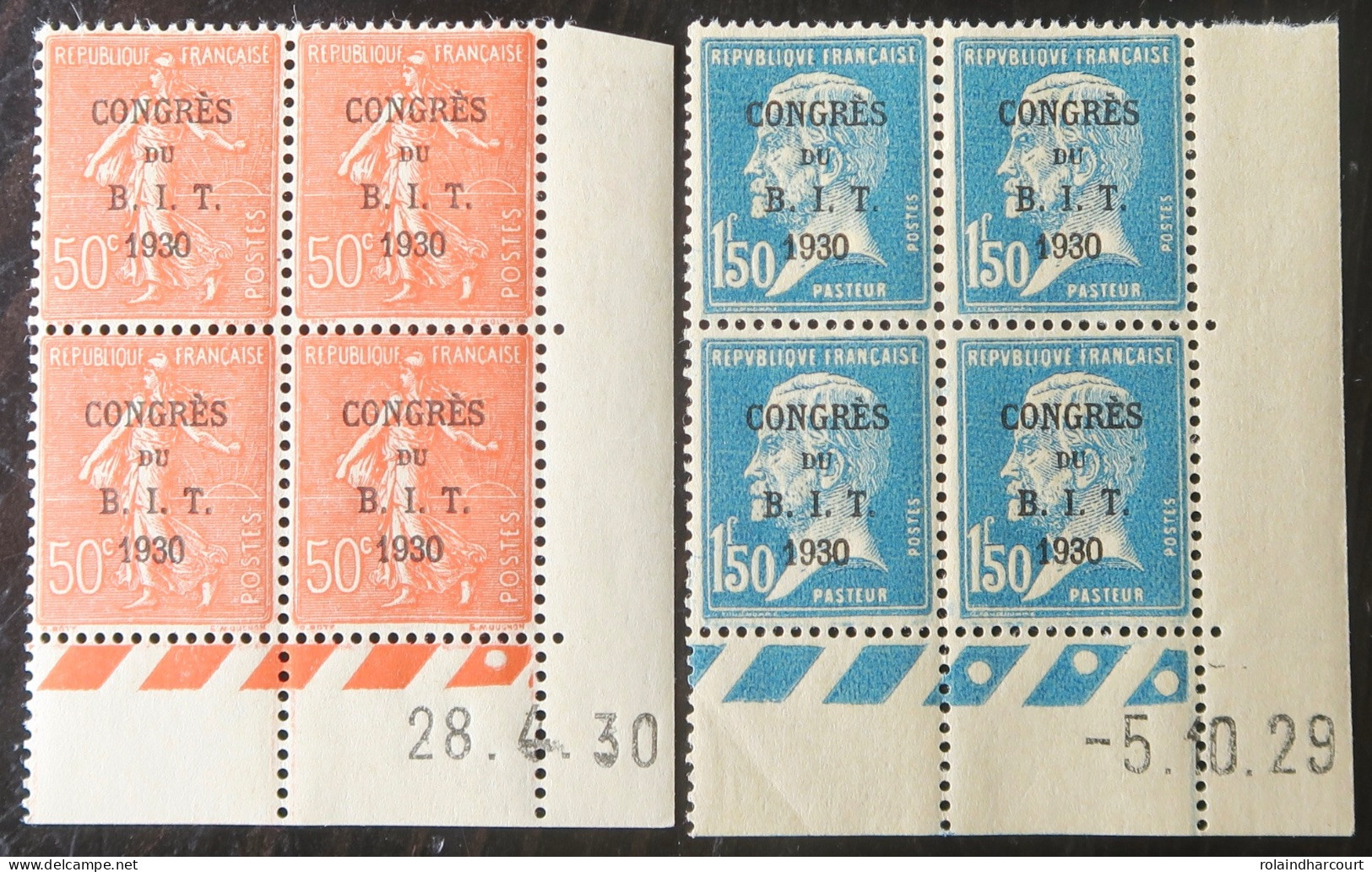 R1118(2)/428 - 1929 Et 1930 - TYPE SEMEUSE Et PASTEUR - CONGRES DU B.I.T. - N°264 Et 265 BLOCS NEUFS** CdF Avec CD - ....-1929