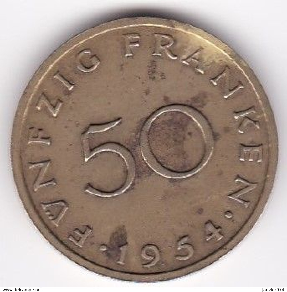 Sarre, Protectorat Français , 50 Franken 1954, Bronze-aluminium, KM# 3 - 50 Franchi