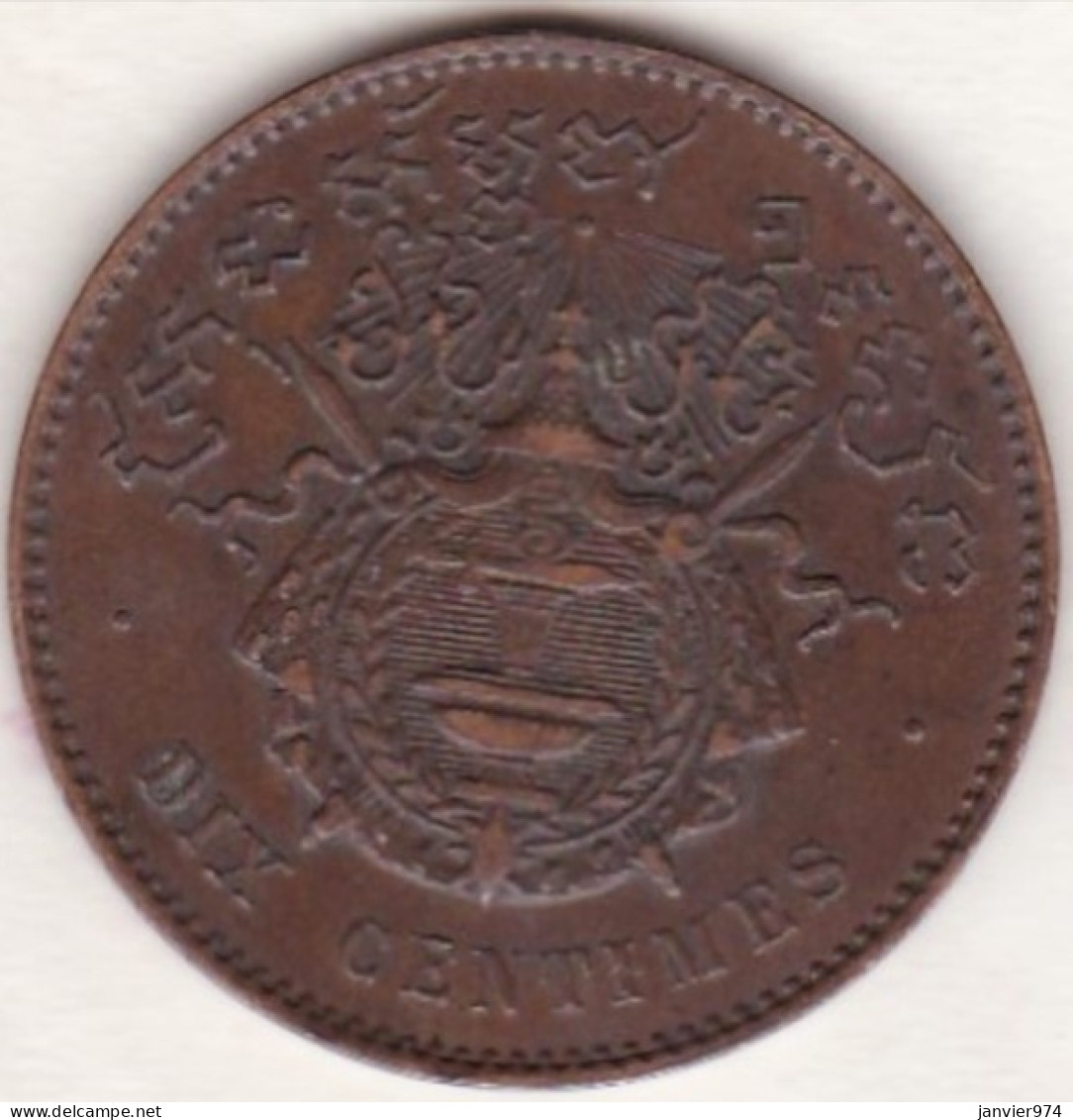 Cambodge, 10 Centimes 1860 . Norodom Ier Variété La Signature Plus Basse . En Bronze, Lec# 22a - Camboya