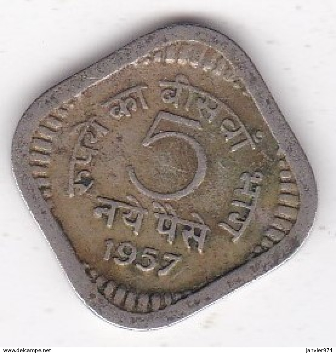 Inde 5 Naye Paise 1957 Calcutta , En Copper Nickel, KM# 16 - India