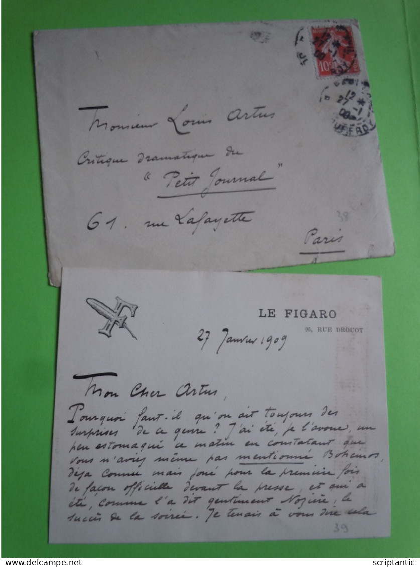 Carte Autographe Miguel ZAMACOIS (1866-1955) Romancier Poète Et Journaliste - LE FIGARO - A Louis ARTUS - Ecrivains