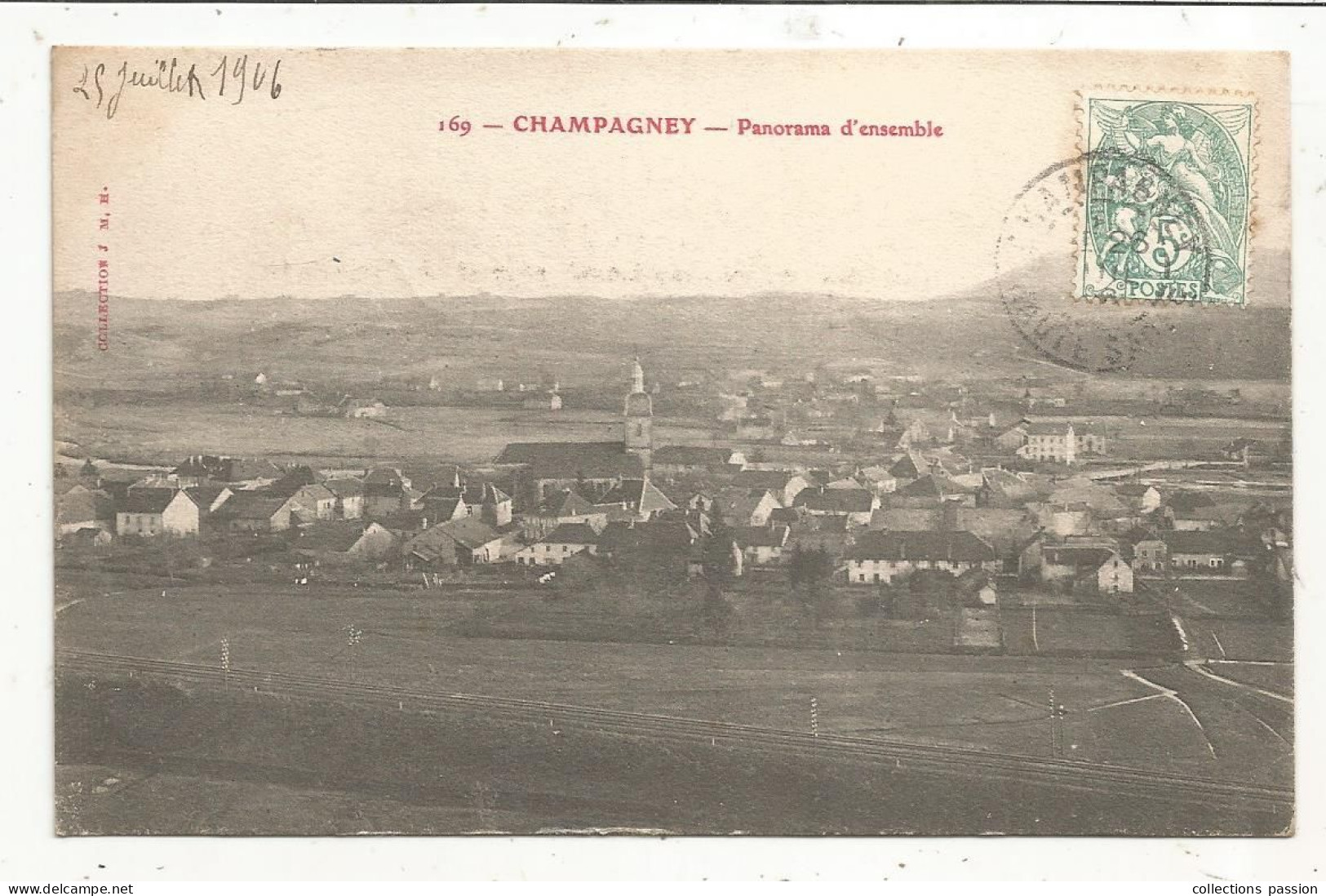 Cp, 70, CHAMPAGNEY, Panorama D'ensemble, Voyagée , Dos Simple - Champagney