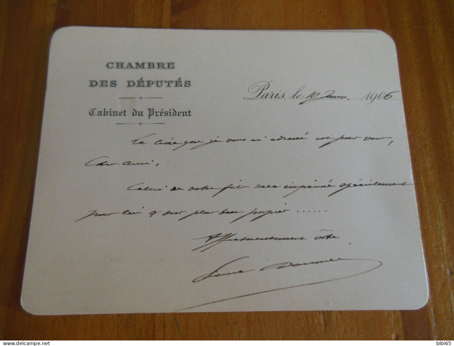 CHAMBRE DES DEPUTES CABINET DU PRESIDENT PAUL DOUMER CARTON AUTOGRAPHE TRES BEAU - Politiques & Militaires