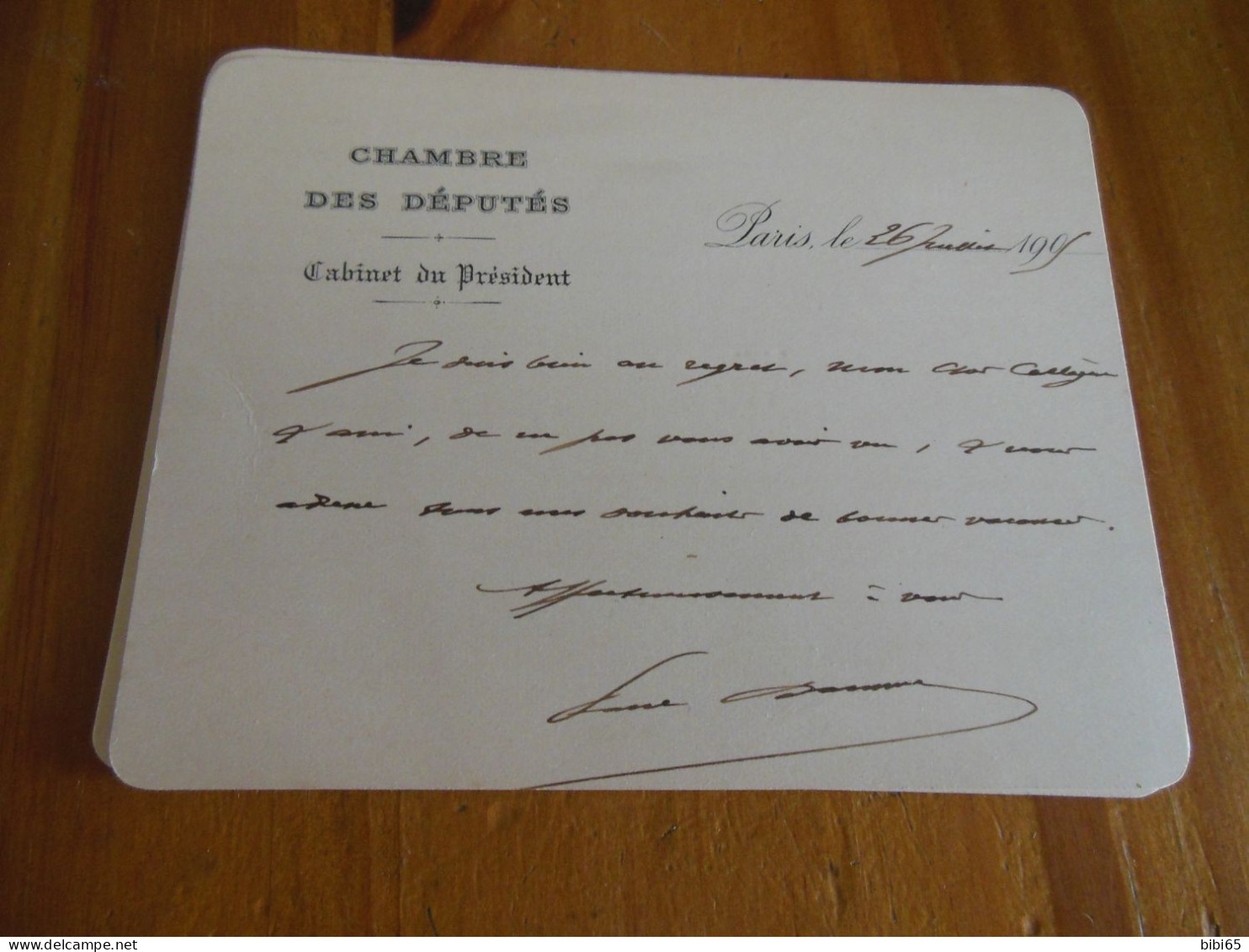 CHAMBRE DES DEPUTES CABINET DU PRESIDENT PAUL DOUMER CARTON AUTOGRAPHE TRES BEAU - Político Y Militar