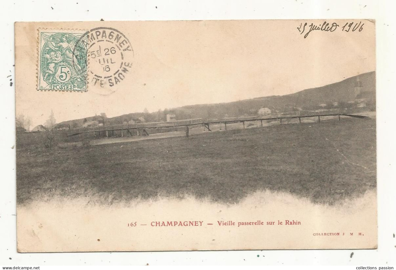 Cp, 70, CHAMPAGNEY, Vieille Passerelle Sur Le RAHIN, Voyagée - Champagney