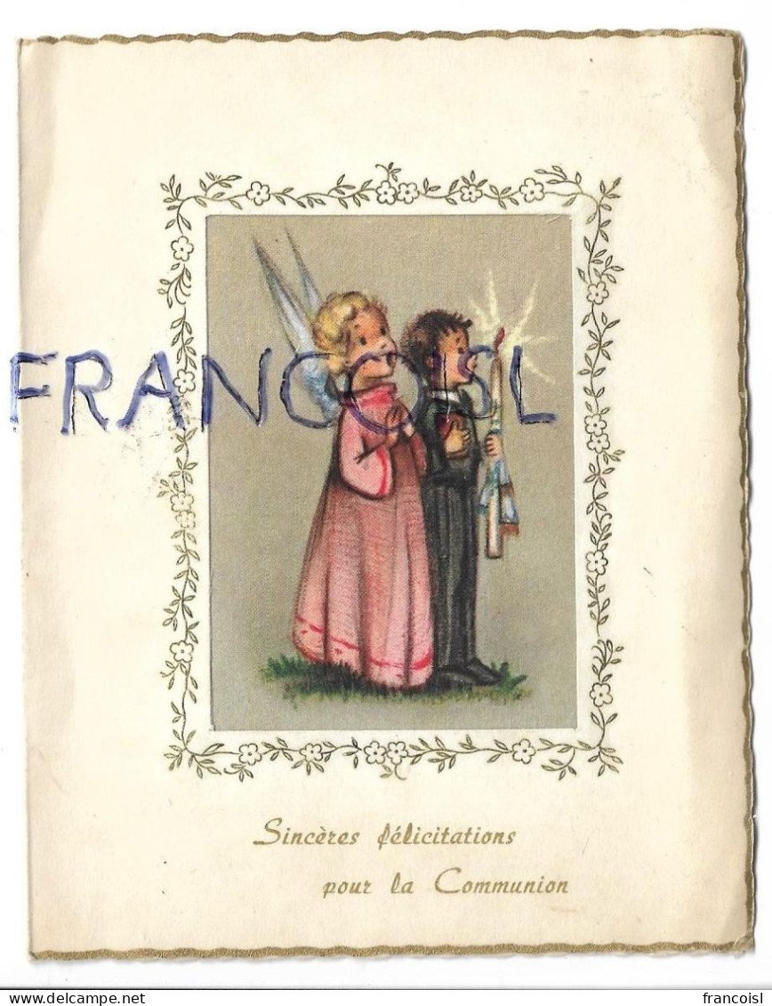 Ange, Communiant, Bible, Cierge:" Sincères Félicitations Pour La Communion. Dorée - Communion