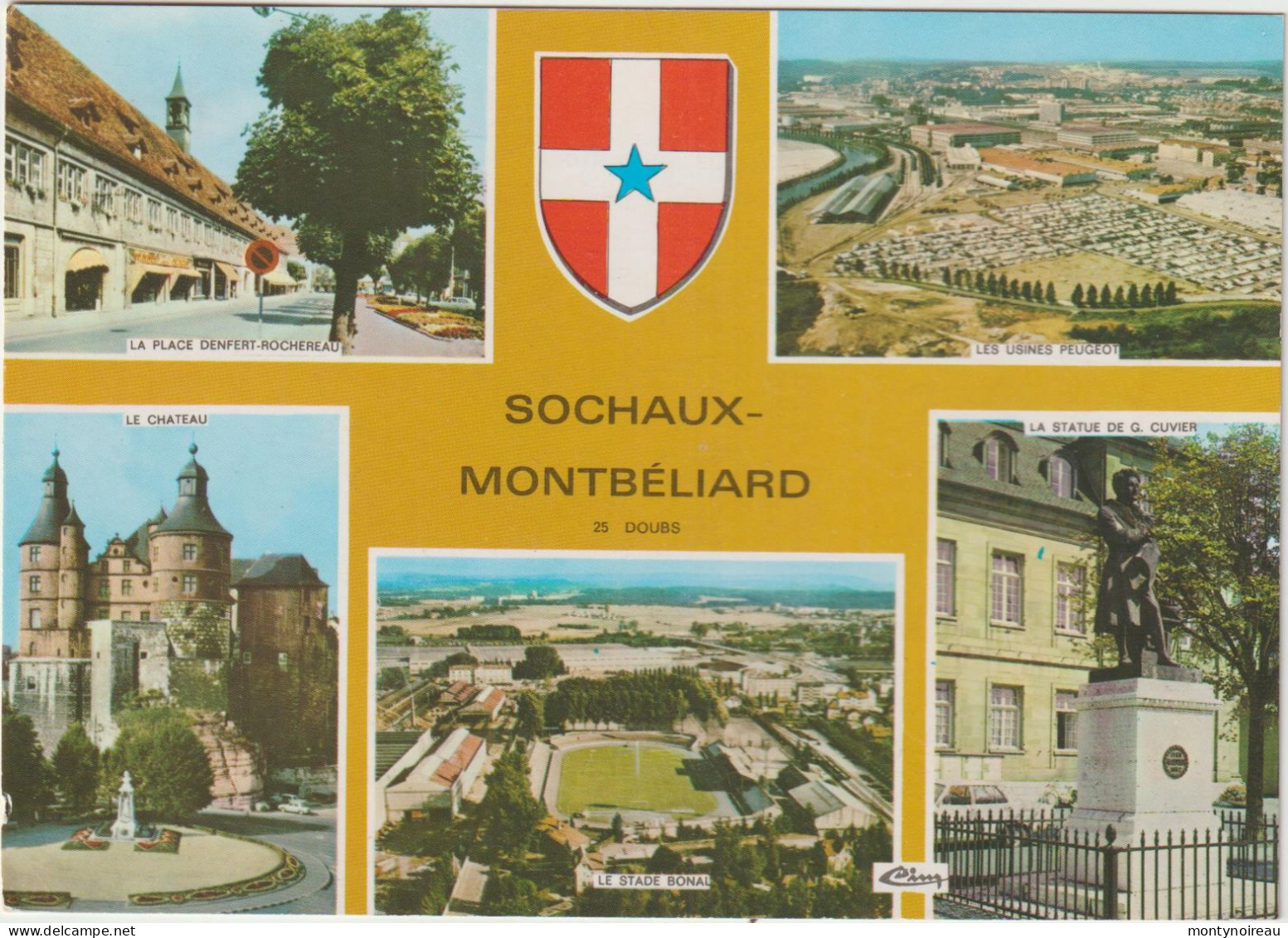 Doubs : SOCHAUX - MONTBELIARD :  Vues Place, Château, Stade,usines Peugeots,monument , 1995 - Sochaux