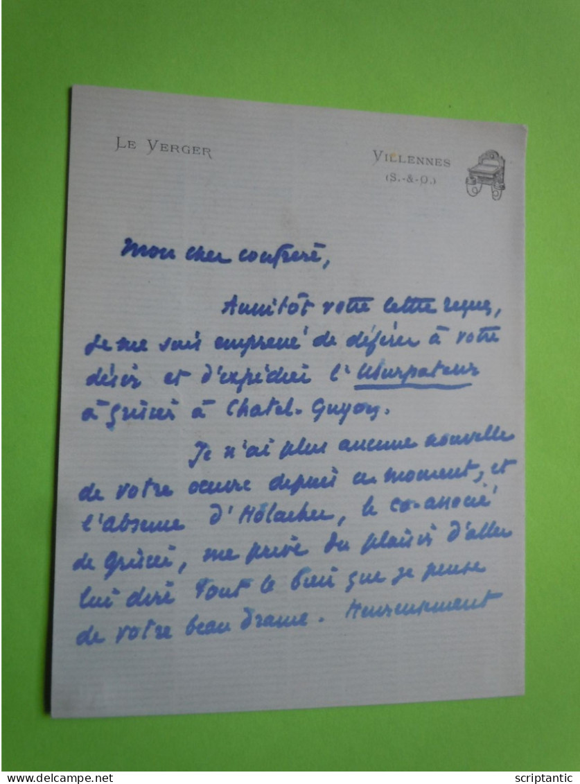 Autographe PIerre DECOURCELLE (1856-1926) ROMANCIER DRAMATURGE Et SCENARISTE 1901 - Escritores