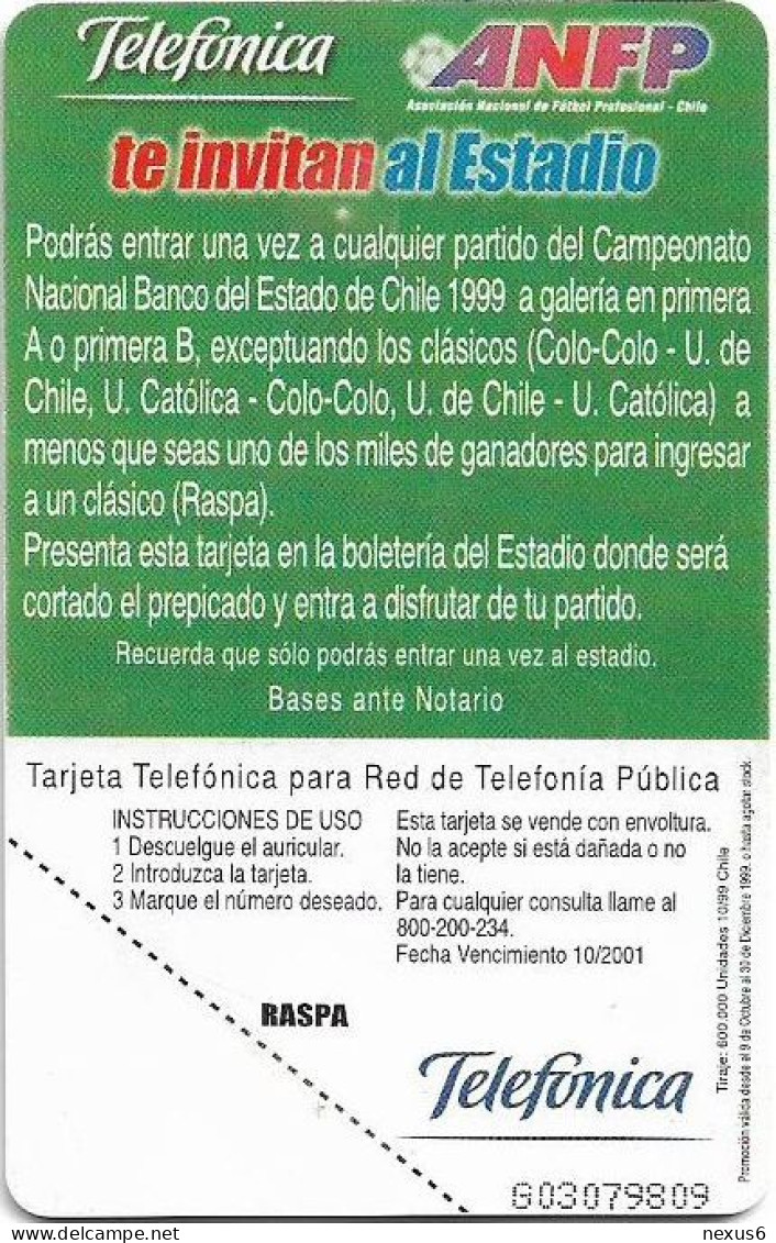 Chile - Telefónica - ANFP Football, (No Sticker At Corner Of Reverse) Gem1B Not Symm. Red, 10.1999, 2.000Cp$, Used - Chile