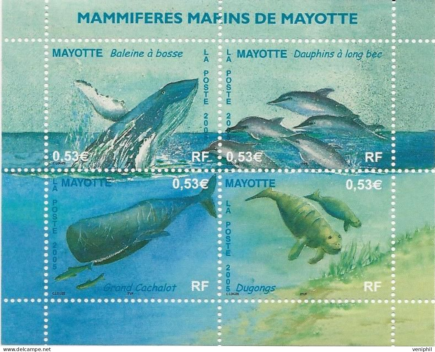 MAYOTTE - BLOC FAUNE -MAMMTFERES MARINS  - N° 173 A 176 - NEUF SANS CHARNIERE - ANNEE 2004 - Blocs-feuillets