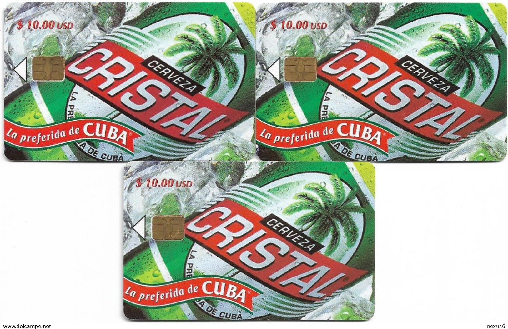 Cuba - Etecsa (Chip) - Beers - Cristal Beer (Set All 3 Editions), 01.2002, 10$, 50.000ex, All Used - Cuba