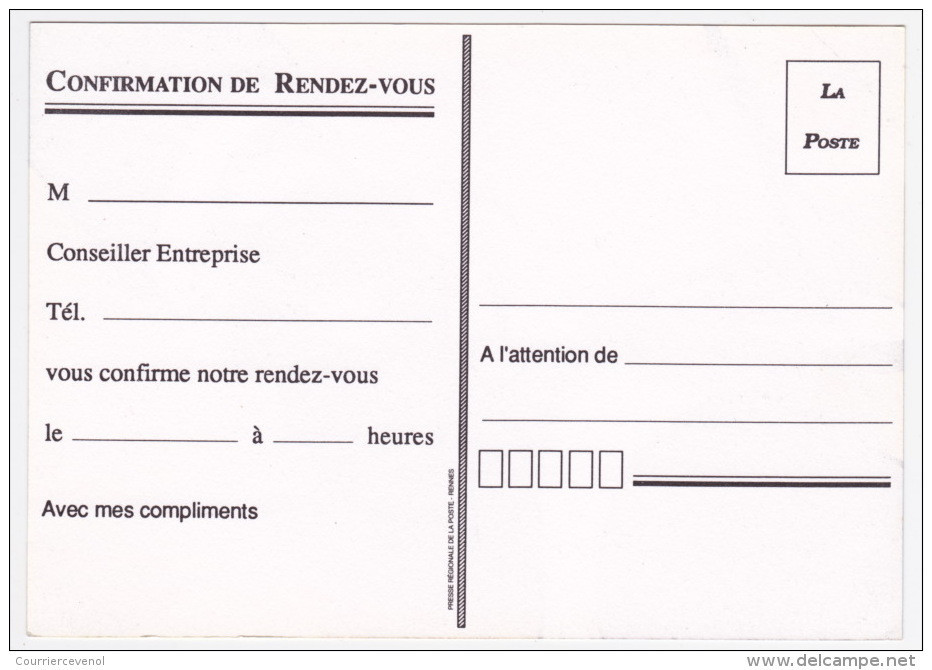 CPM - Confirmation De Rendez Vous - Pas De Problème, La Poste Est Là - Pseudo-entiers Officiels