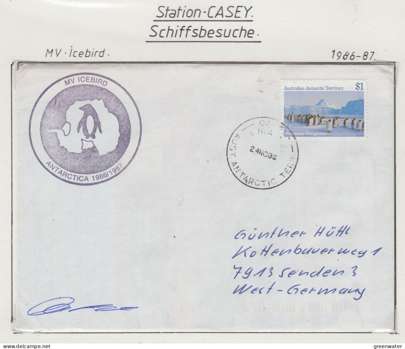 AAT  Ship Visit MV Icebird Signature   Ca Casey 24 NO 1986 (CS157) - Covers & Documents