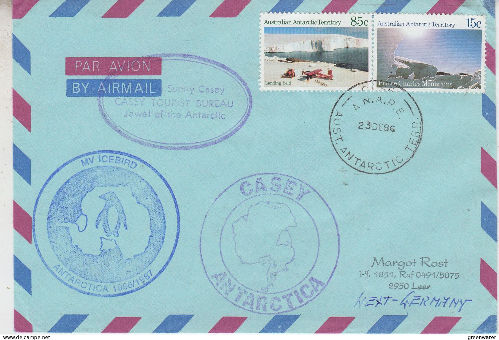 AAT  Ship Visit MV Icebird Ca Casey 23 DE 1986 (CS158) - Lettres & Documents