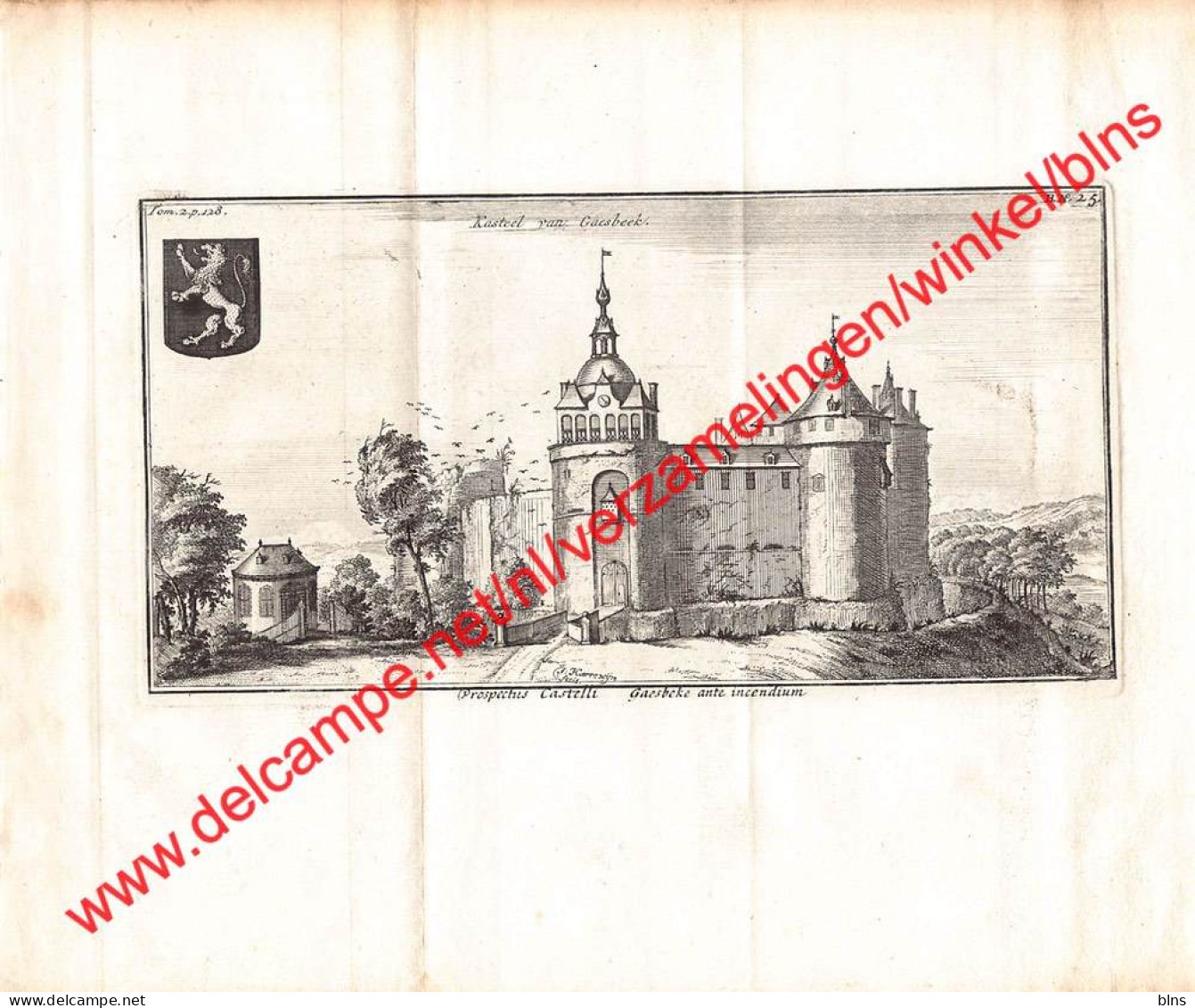 Castelli Gaesbeke - Kasteel Van Gaesbeek Gaasbeek - Gravure Uit 1770 - Formaat 26x22cm - Prints & Engravings