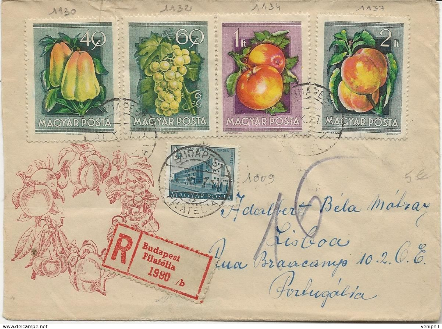 HONGRIE - LETTRE RECOMMANDEE AFFRANCHIE N° 1009-1126-1130-1132-1134-1137- ANNEE 1954 - Storia Postale