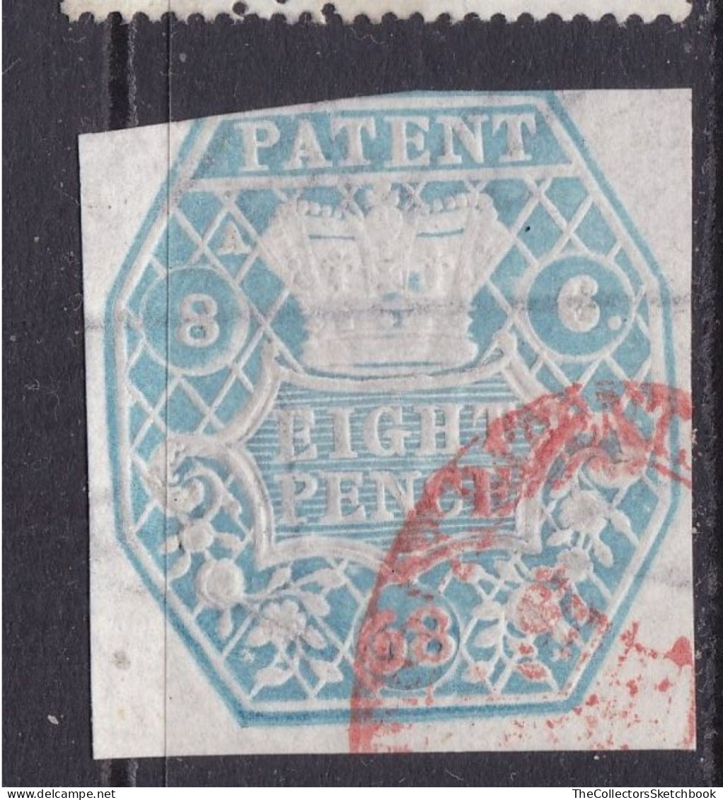 GB Fiscal/ Revenue Stamp.  Patent - 8d-  Blue Good Used - Fiscali